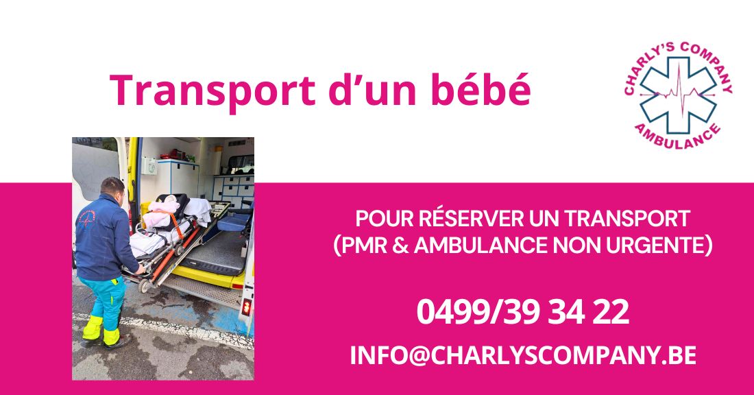 Ambulance médicalisée de Charly's Company transportant un nouveau-né avec équipement de surveillance.